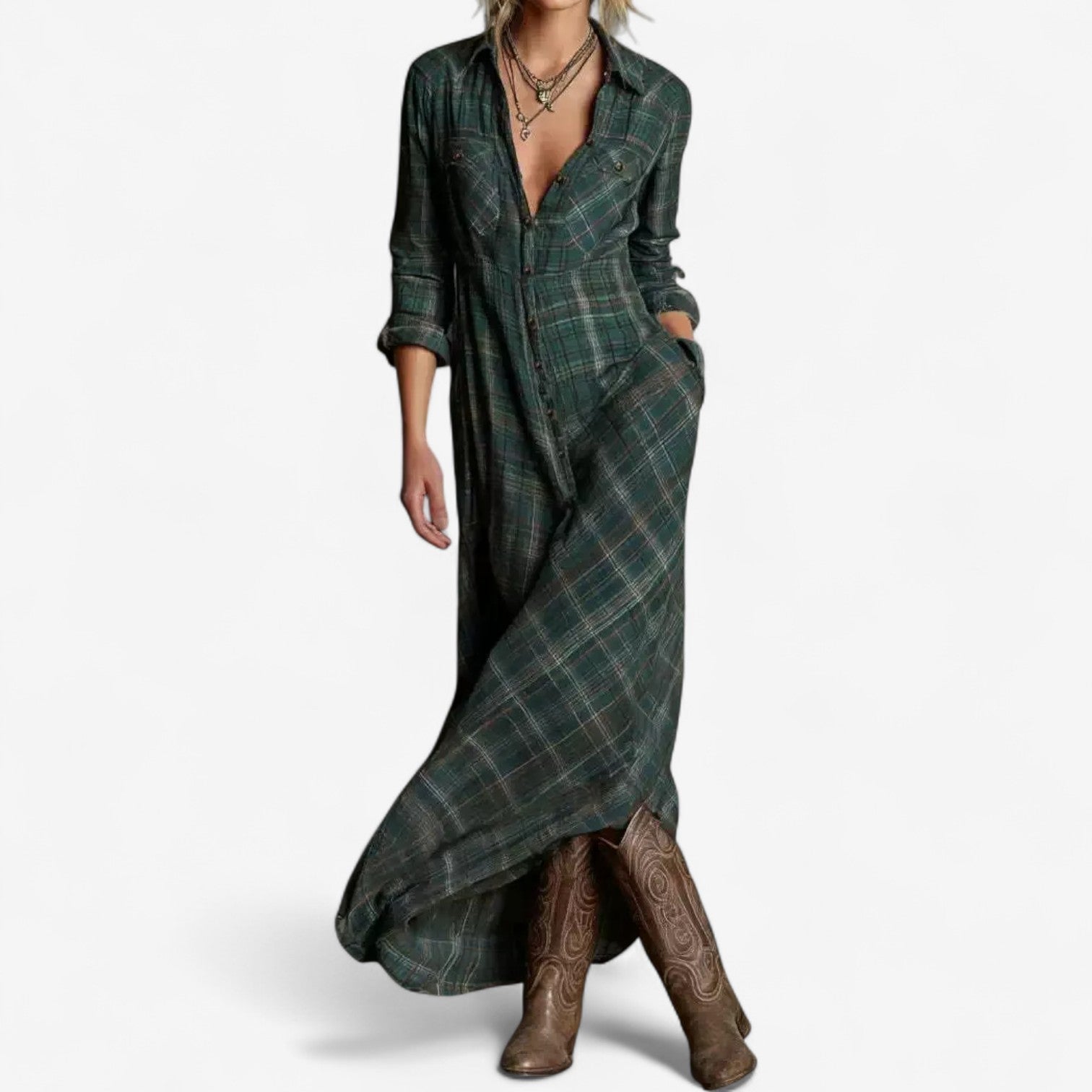 Cécile™ Tidløs maxi-skjortekjole