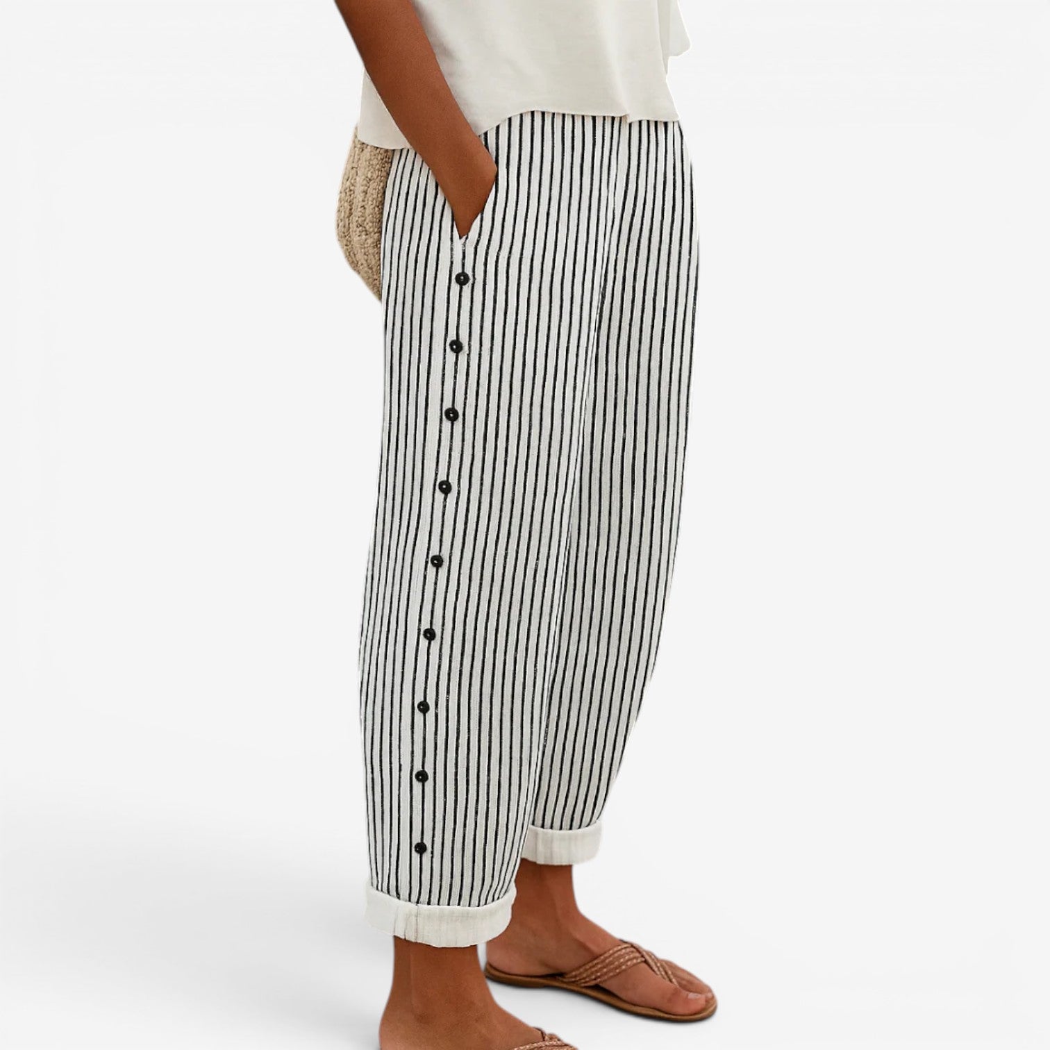 Katniss™ Pantalon rayé à boutons
