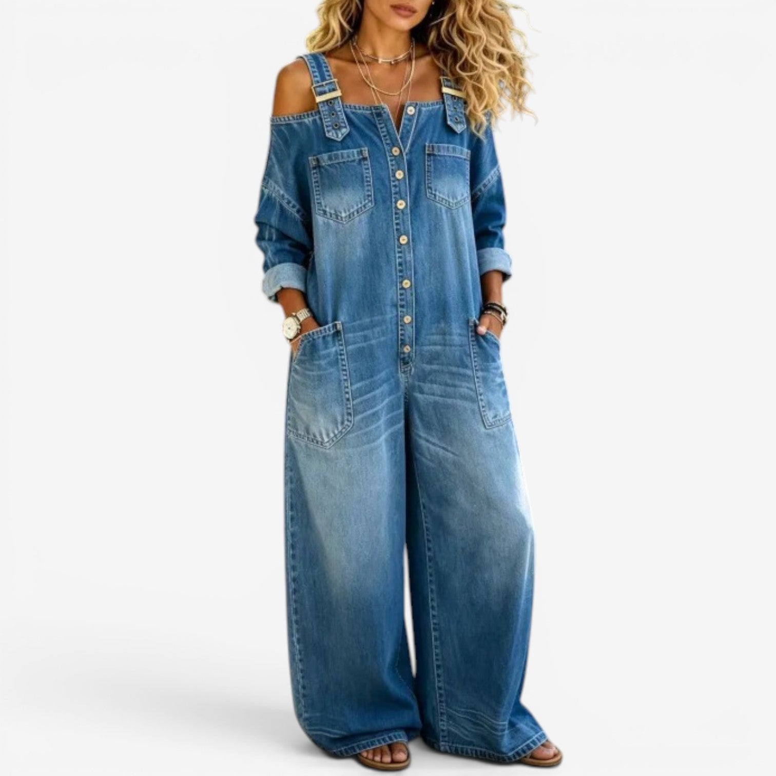 Lianne™ Denim‑overall med bare skuldre
