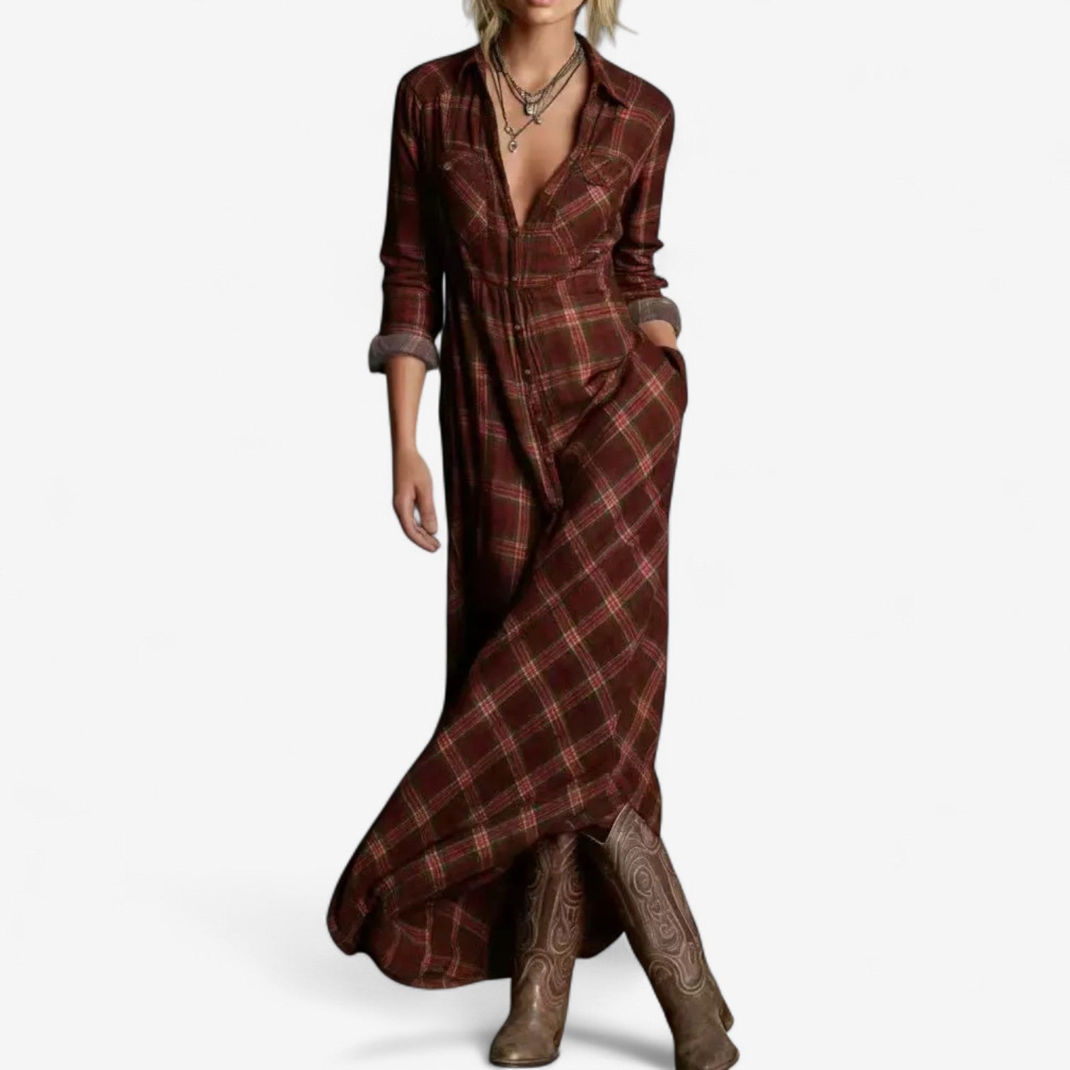 Cécile™ Tidløs maxi-skjortekjole