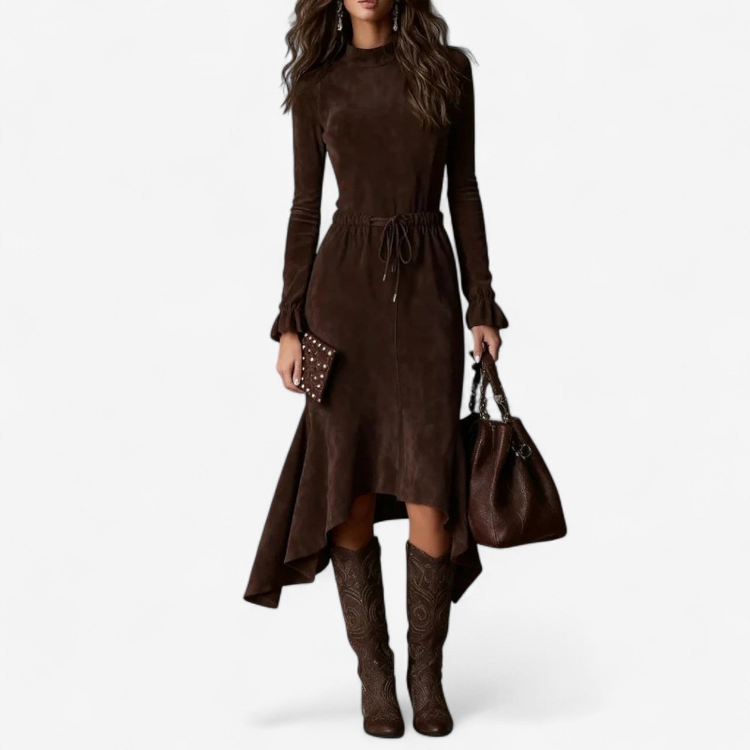 Silvia™ Asymmetrisk chokoladefarvet kjole