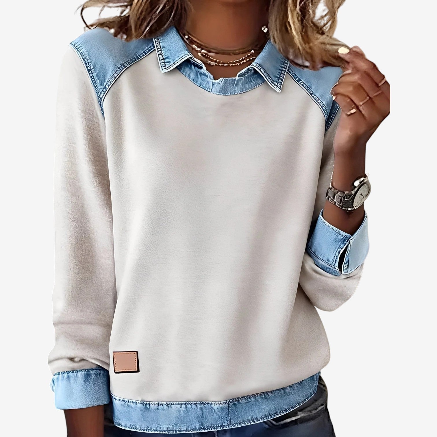 Galesi™ Strik med denimdetaljer
