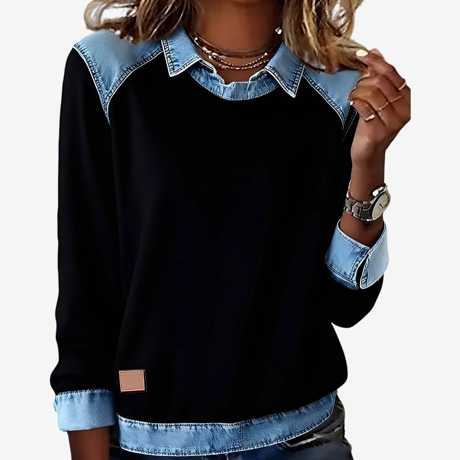 Galesi™ Strik med denimdetaljer