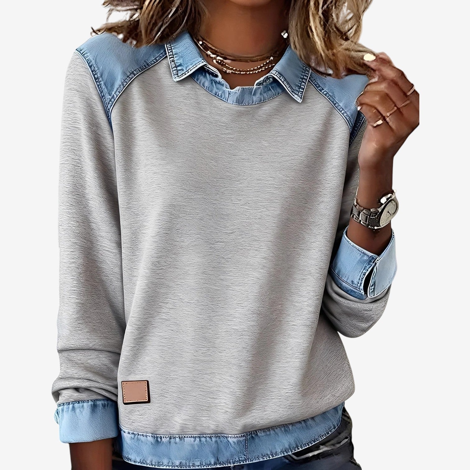 Galesi™ Strik med denimdetaljer