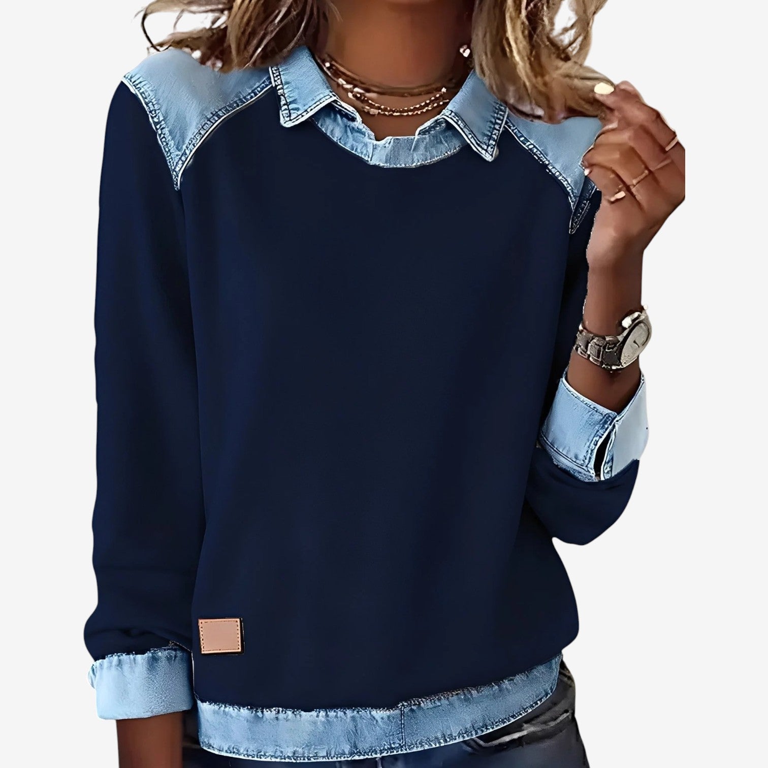 Galesi™ Strik med denimdetaljer
