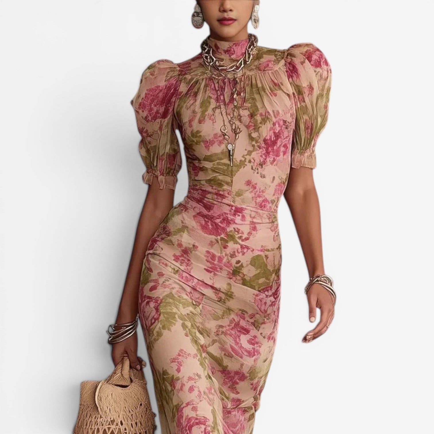 Cherry™ Robe fleurie à col montant