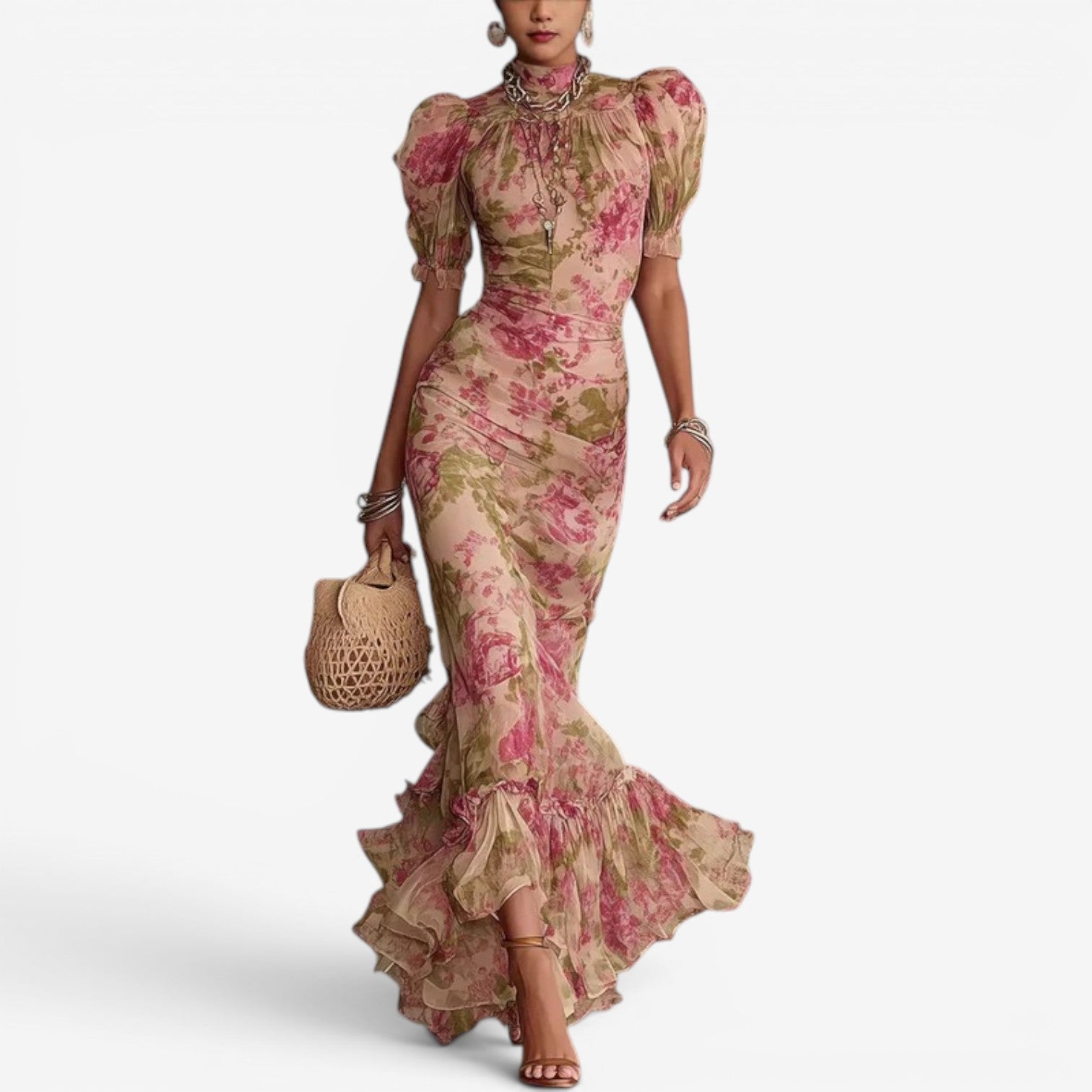 Cherry™ Robe fleurie à col montant